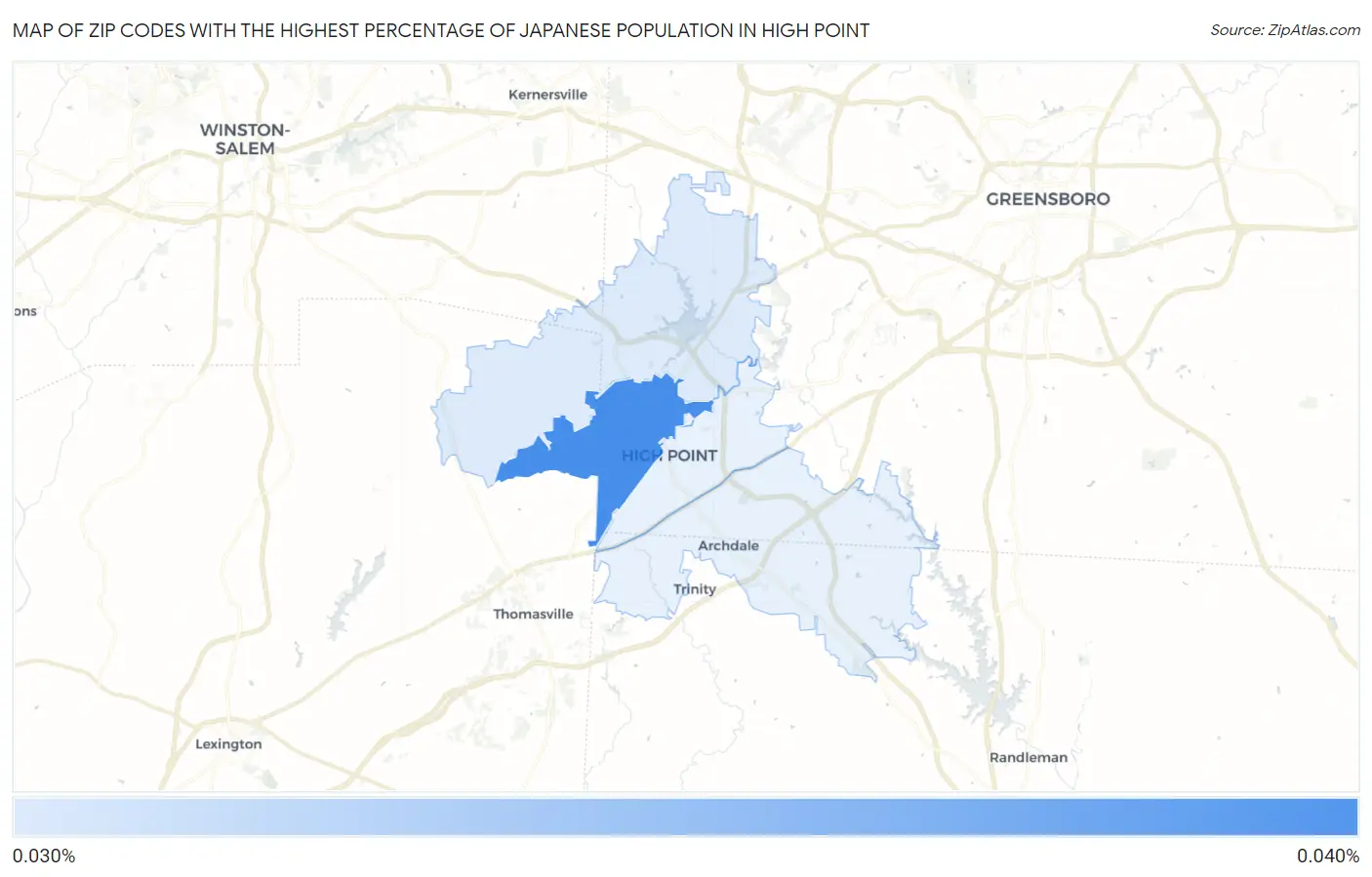 Zip Codes with the Highest Percentage of Japanese Population in High Point Map