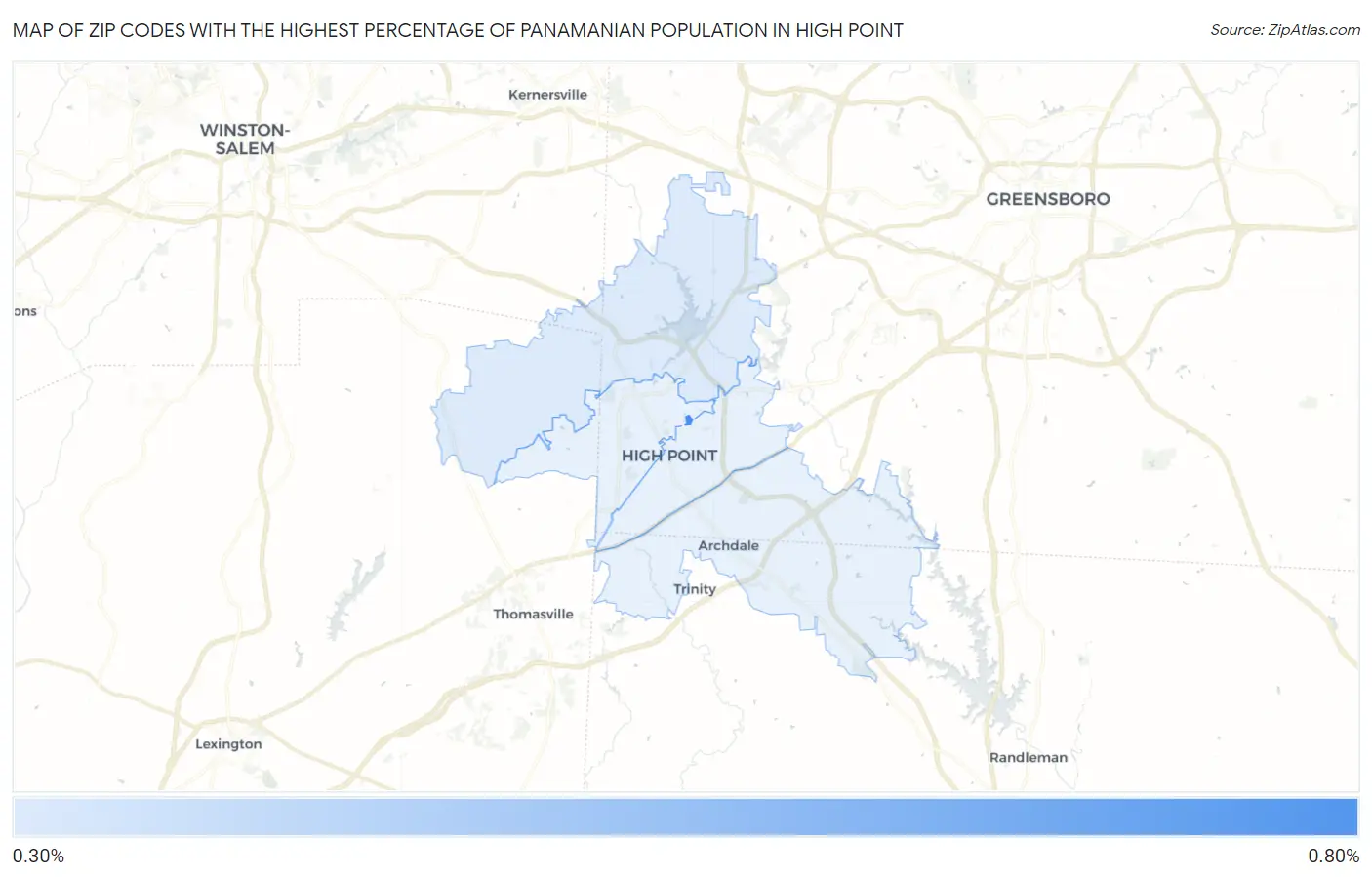 Zip Codes with the Highest Percentage of Panamanian Population in High Point Map