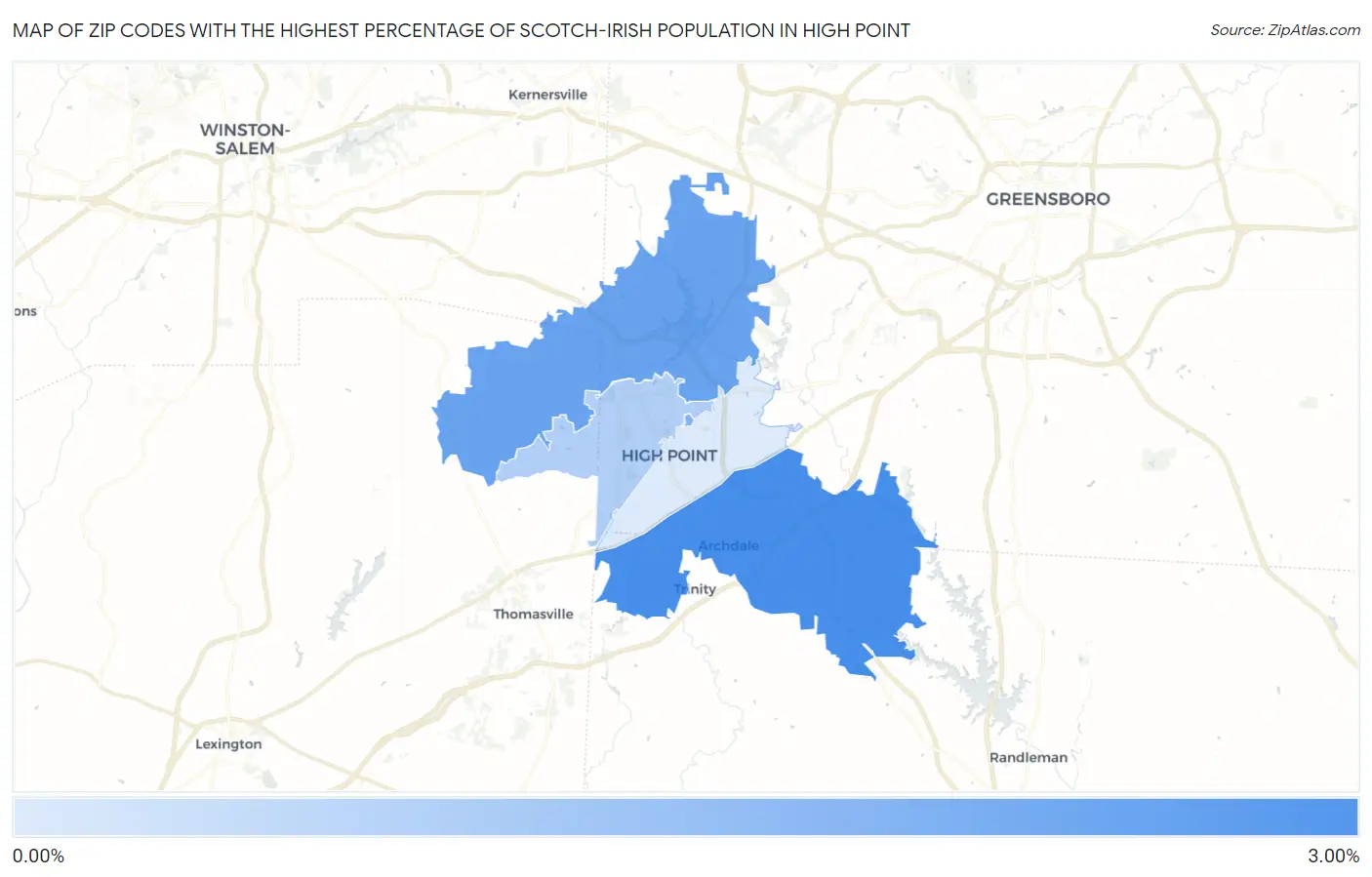 Zip Codes with the Highest Percentage of Scotch-Irish Population in High Point Map
