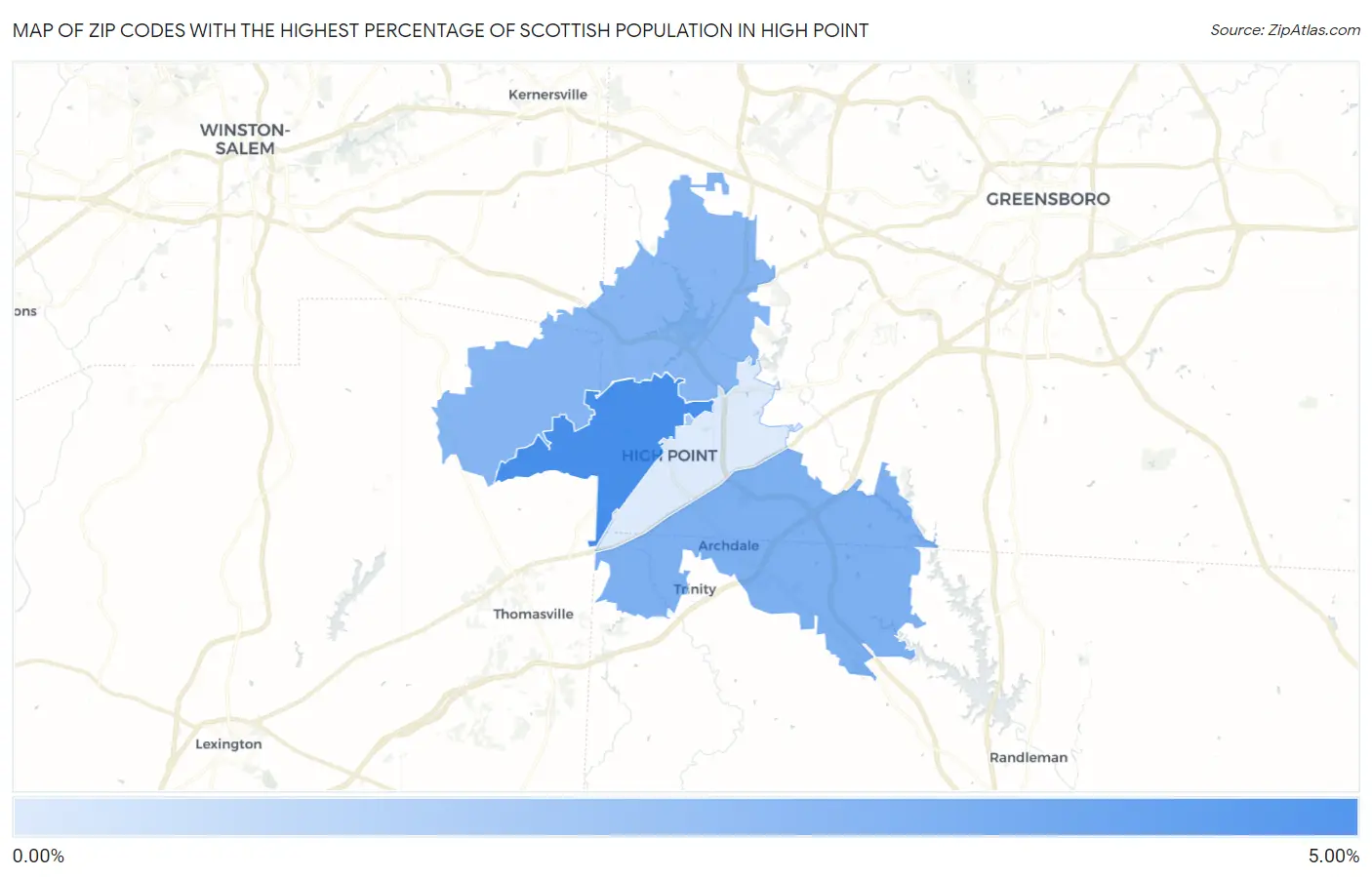 Zip Codes with the Highest Percentage of Scottish Population in High Point Map
