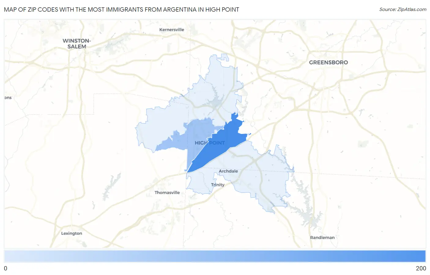 Zip Codes with the Most Immigrants from Argentina in High Point Map
