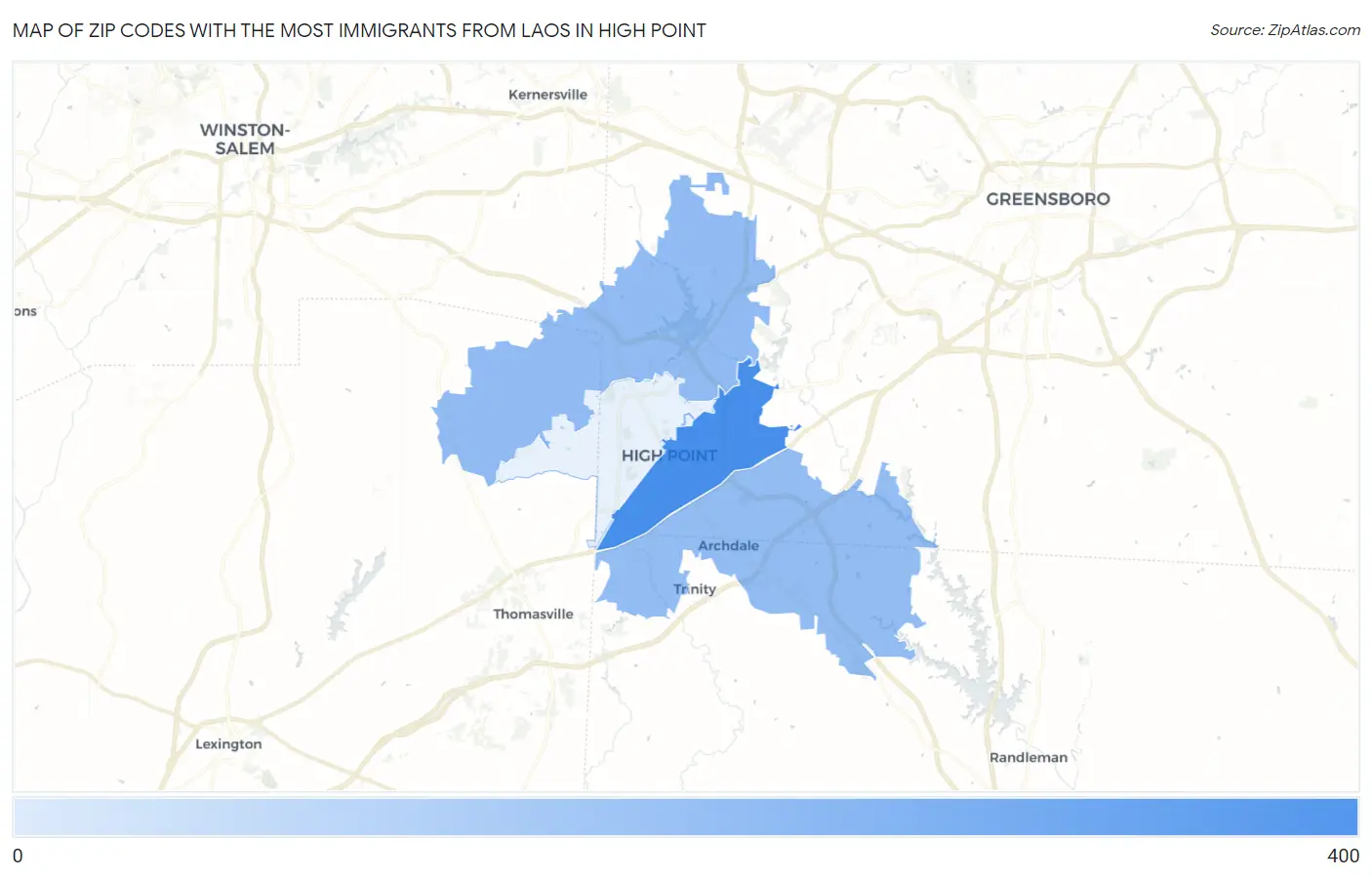 Zip Codes with the Most Immigrants from Laos in High Point Map