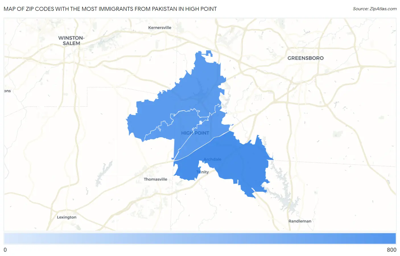 Zip Codes with the Most Immigrants from Pakistan in High Point Map