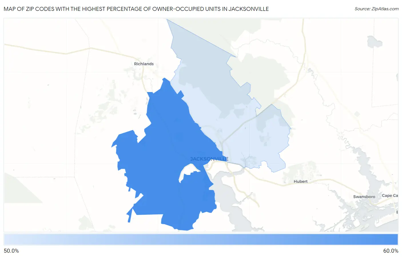 Zip Codes with the Highest Percentage of Owner-Occupied Units in Jacksonville Map