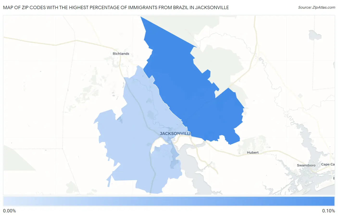 Zip Codes with the Highest Percentage of Immigrants from Brazil in Jacksonville Map