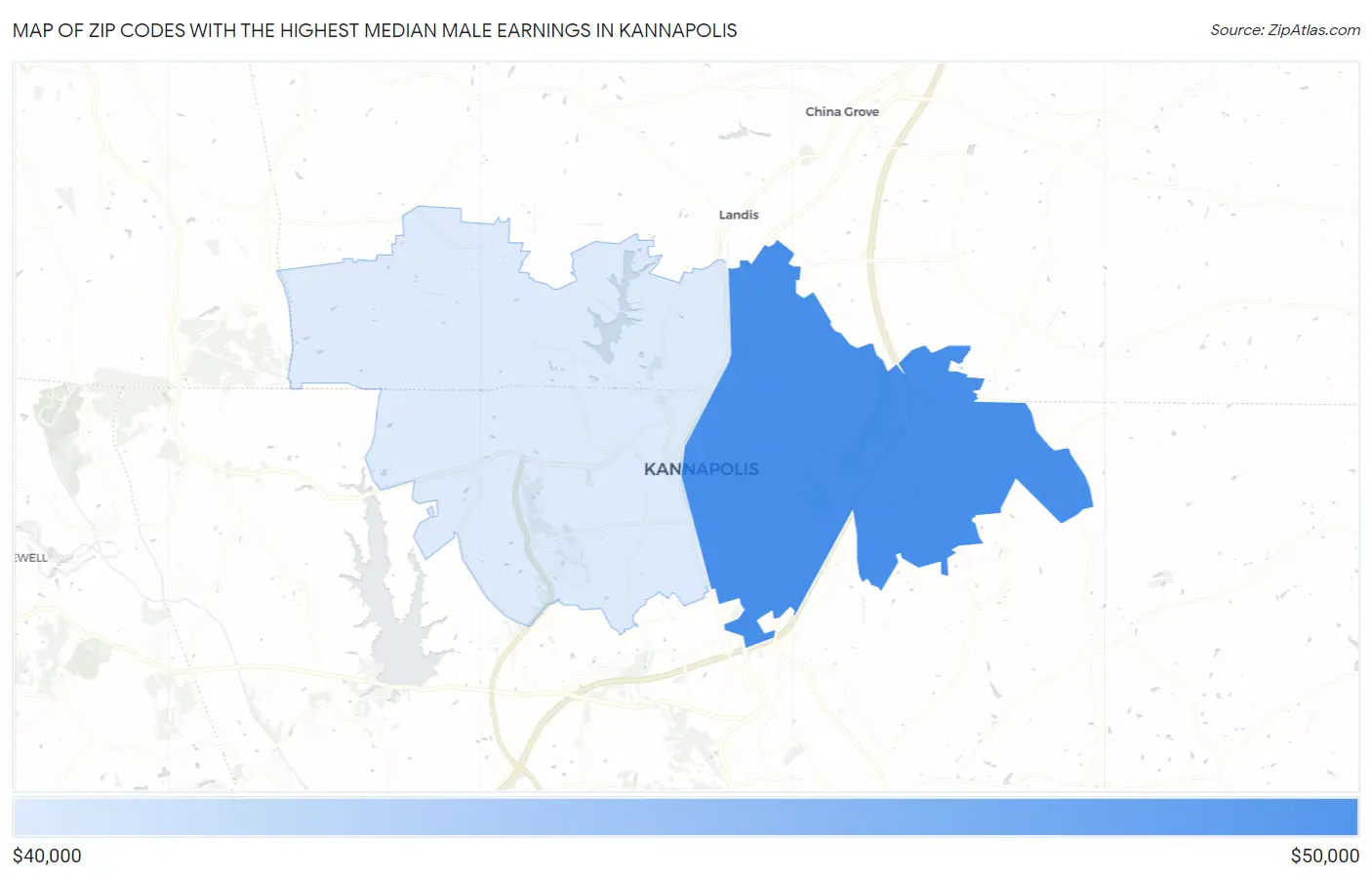 Zip Codes with the Highest Median Male Earnings in Kannapolis Map