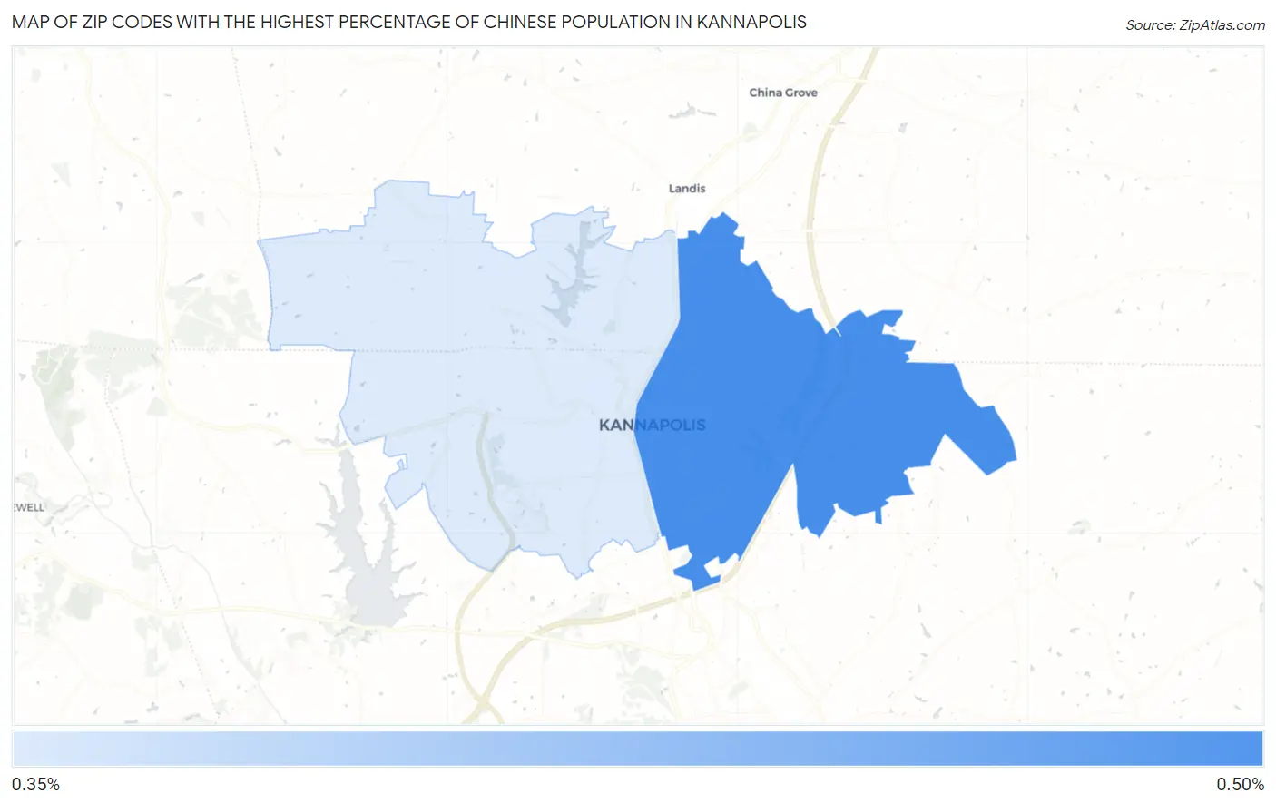Zip Codes with the Highest Percentage of Chinese Population in Kannapolis Map