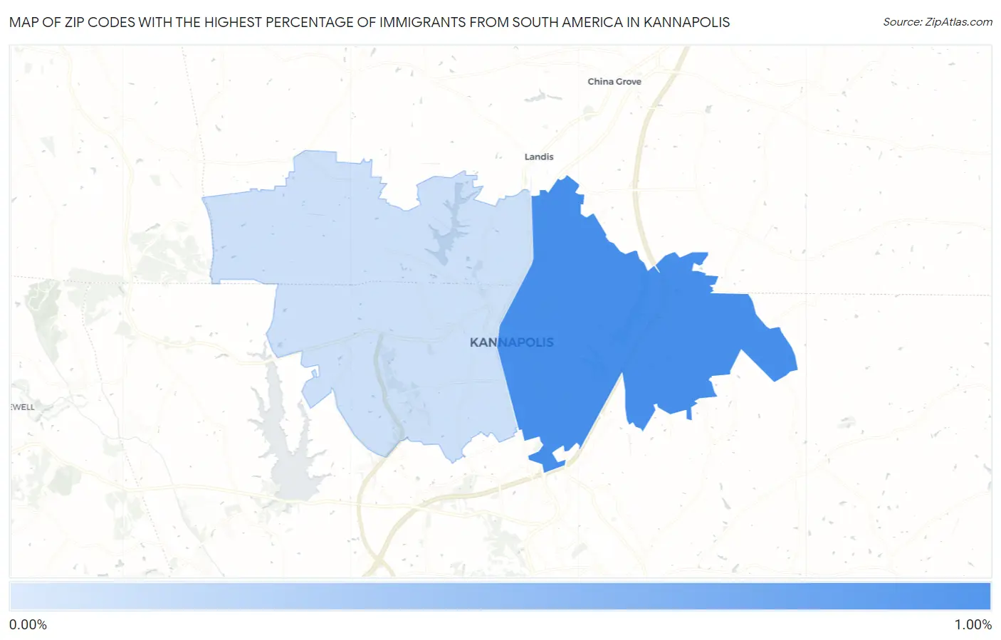 Zip Codes with the Highest Percentage of Immigrants from South America in Kannapolis Map