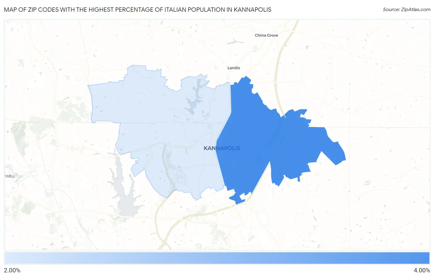 Zip Codes with the Highest Percentage of Italian Population in Kannapolis Map