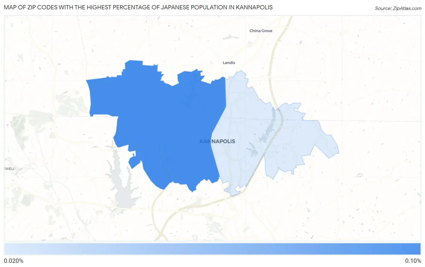 Zip Codes with the Highest Percentage of Japanese Population in Kannapolis Map