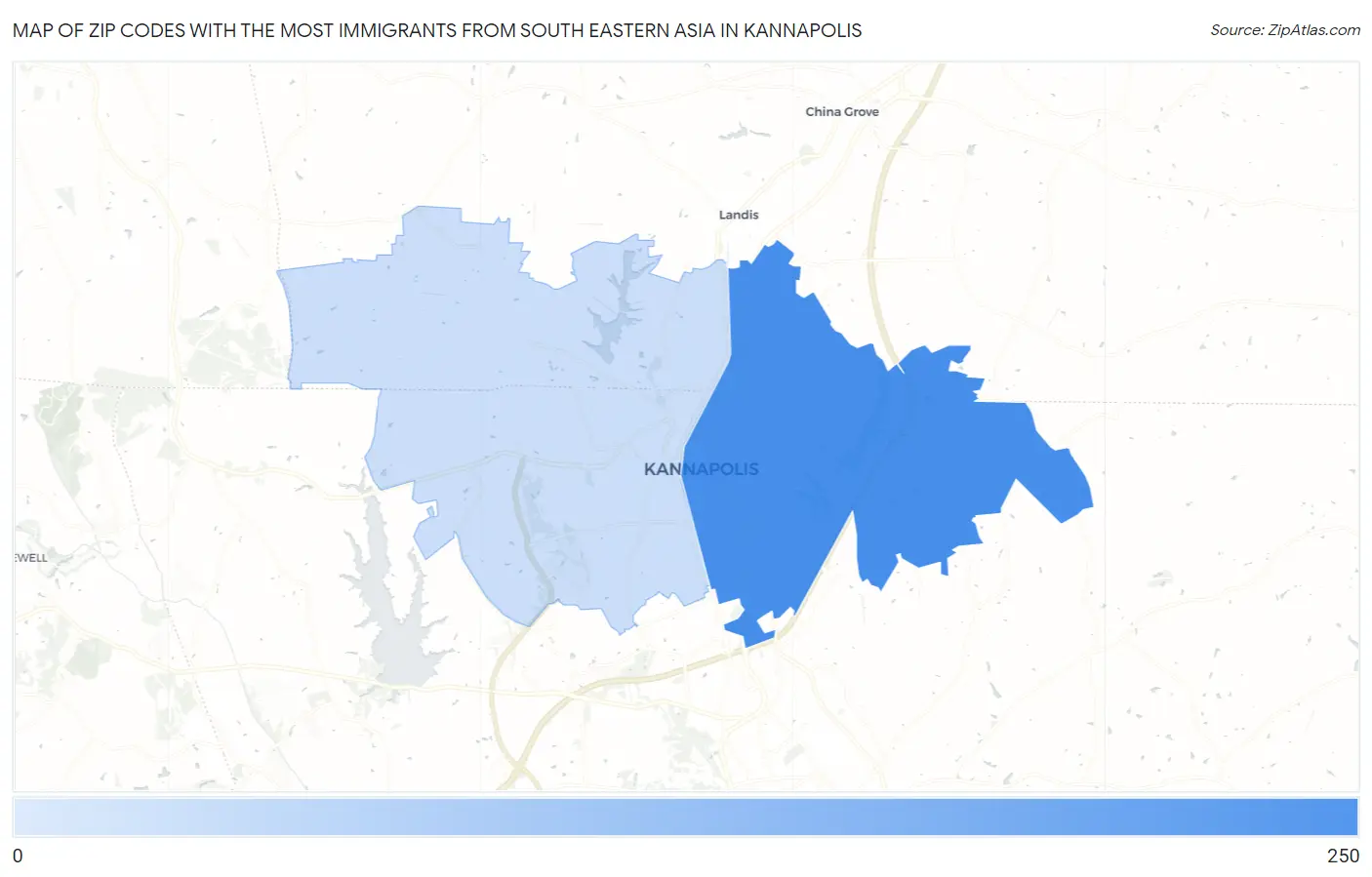 Zip Codes with the Most Immigrants from South Eastern Asia in Kannapolis Map