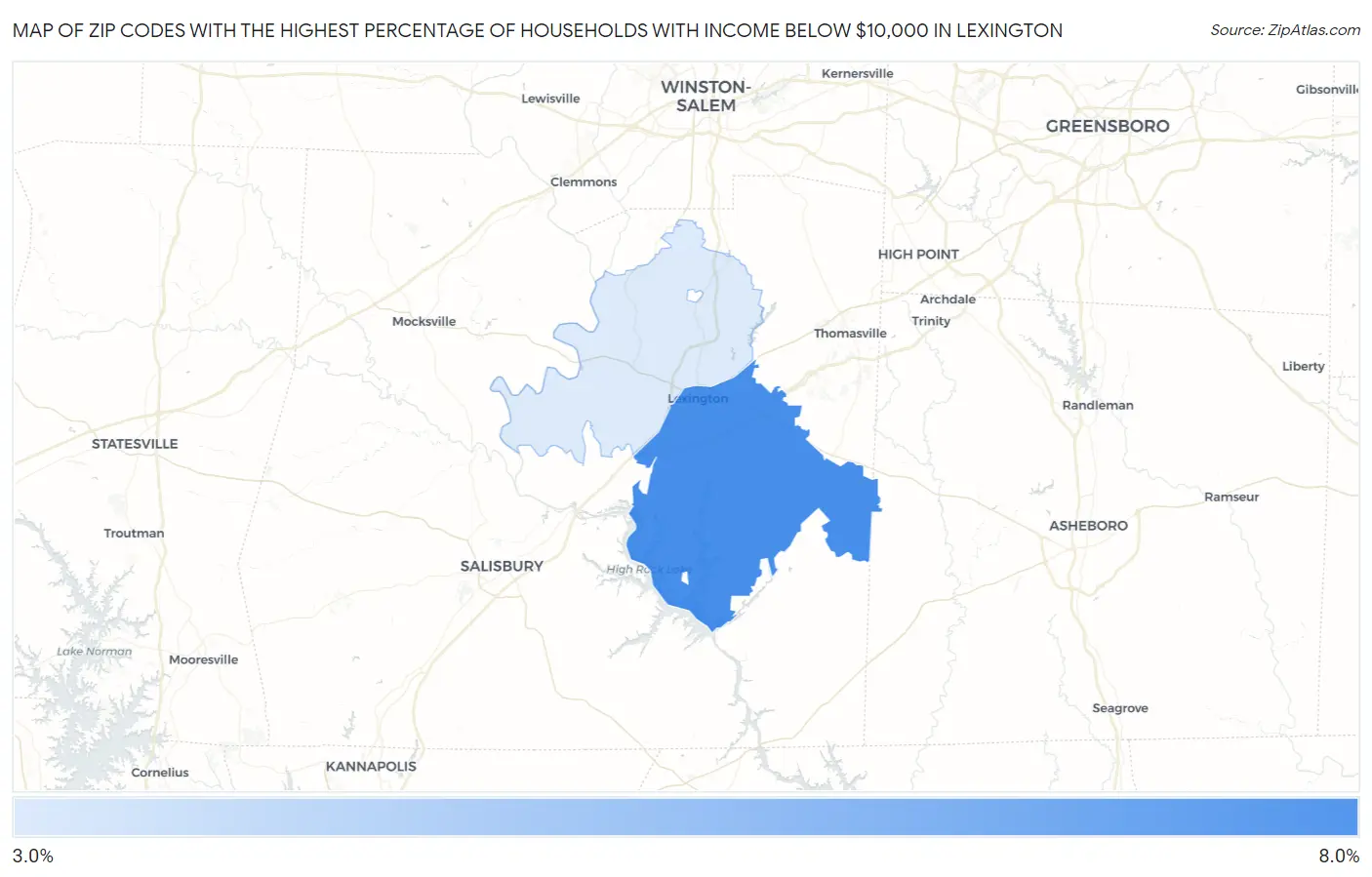 Zip Codes with the Highest Percentage of Households with Income Below $10,000 in Lexington Map