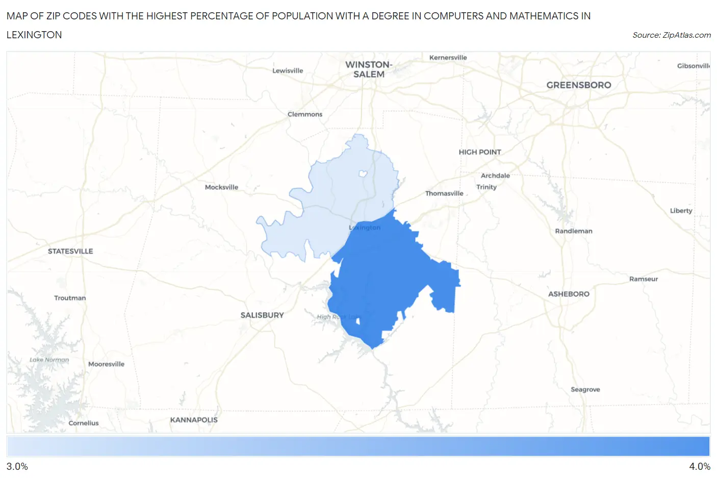 Zip Codes with the Highest Percentage of Population with a Degree in Computers and Mathematics in Lexington Map