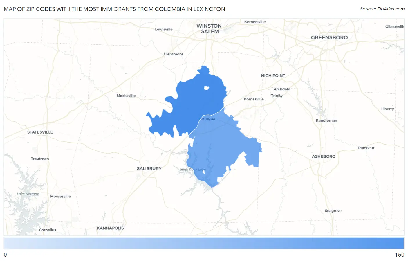 Zip Codes with the Most Immigrants from Colombia in Lexington Map