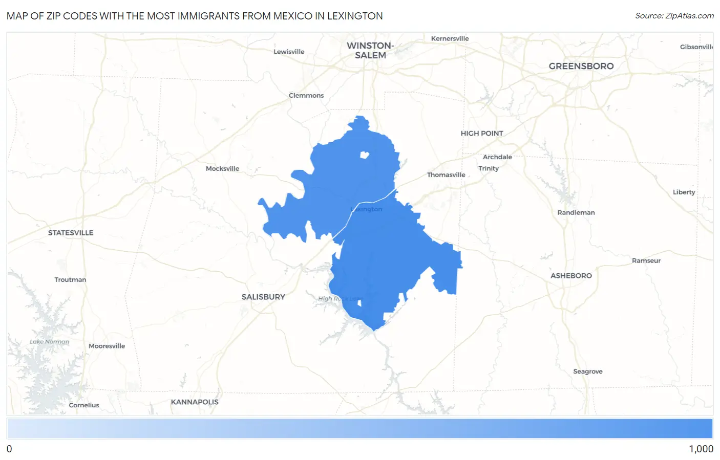 Zip Codes with the Most Immigrants from Mexico in Lexington Map