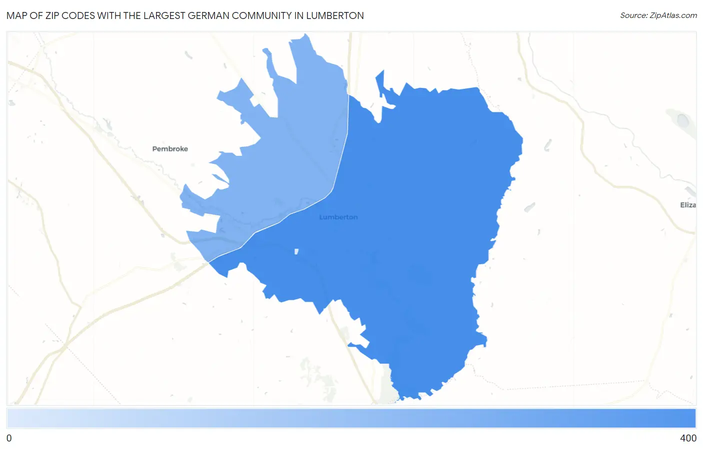 Zip Codes with the Largest German Community in Lumberton Map