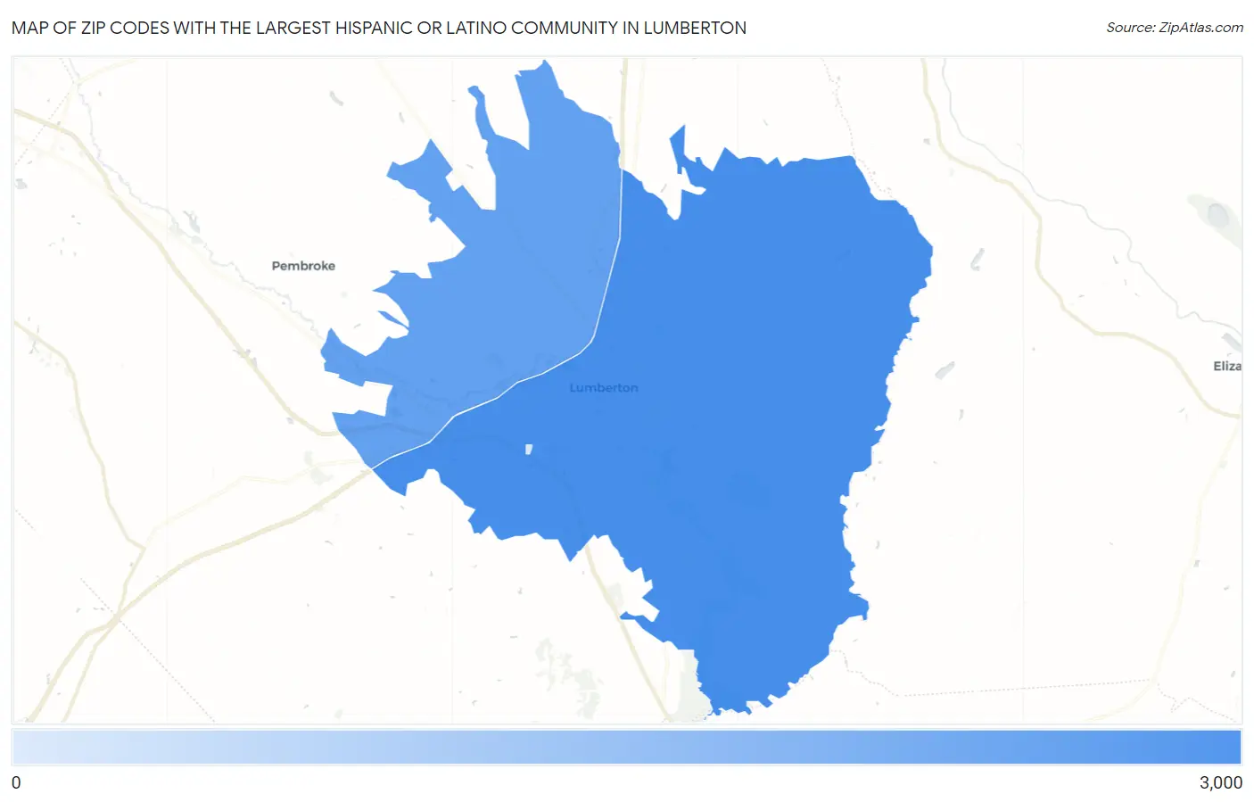 Zip Codes with the Largest Hispanic or Latino Community in Lumberton Map