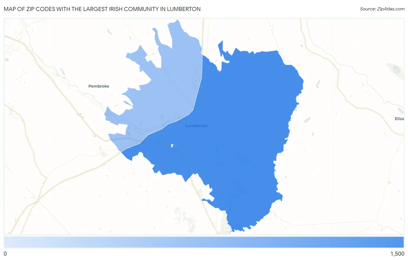 Zip Codes with the Largest Irish Community in Lumberton Map
