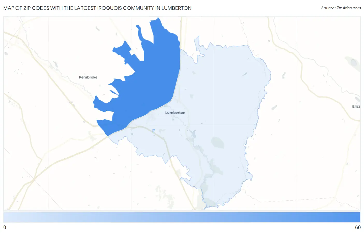 Zip Codes with the Largest Iroquois Community in Lumberton Map