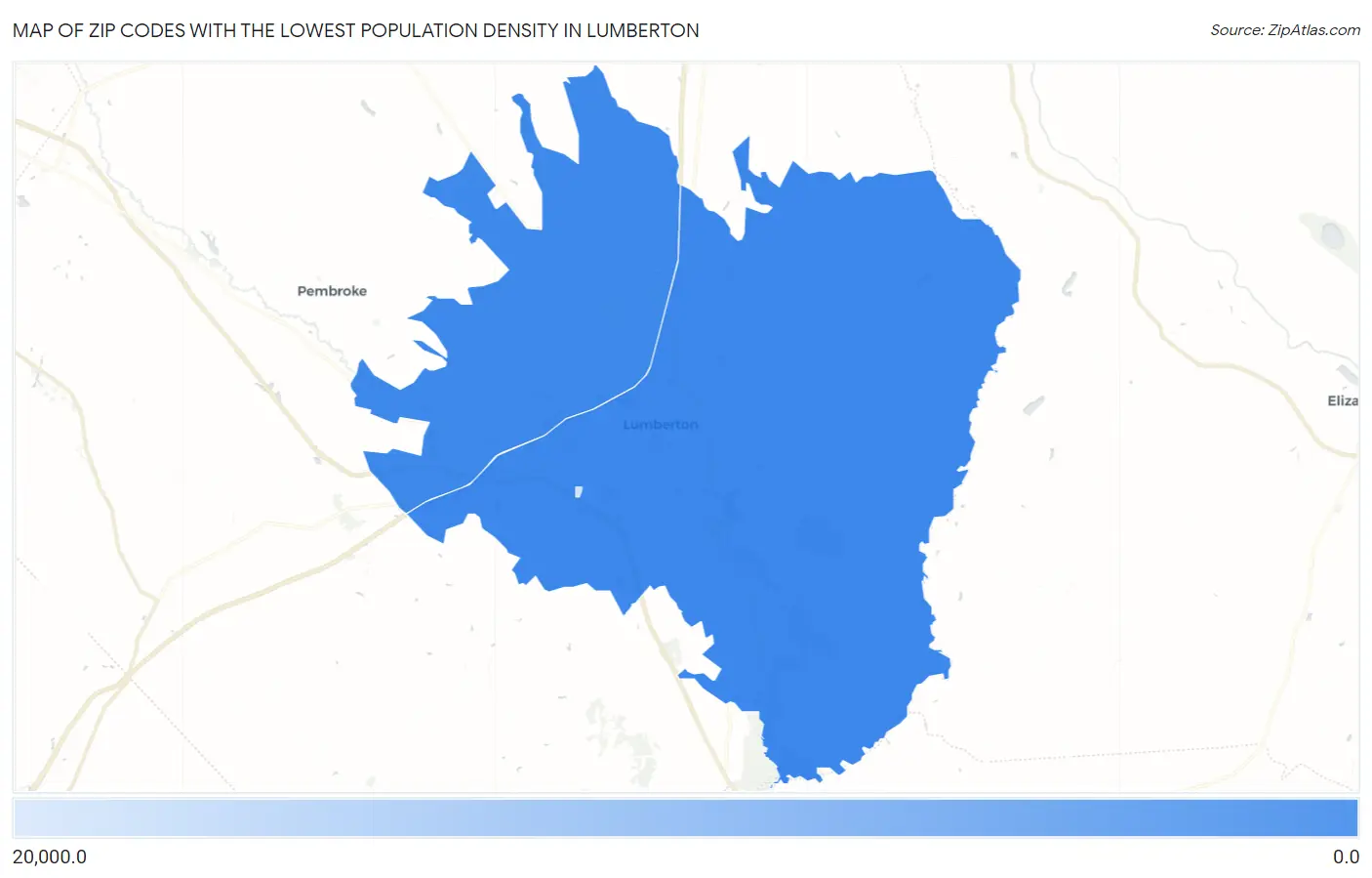 Zip Codes with the Lowest Population Density in Lumberton Map
