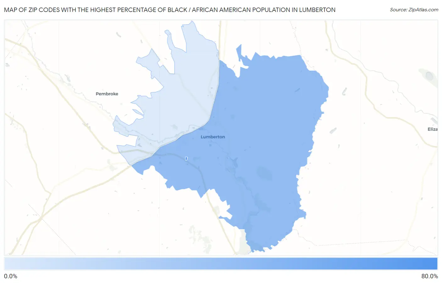 Zip Codes with the Highest Percentage of Black / African American Population in Lumberton Map