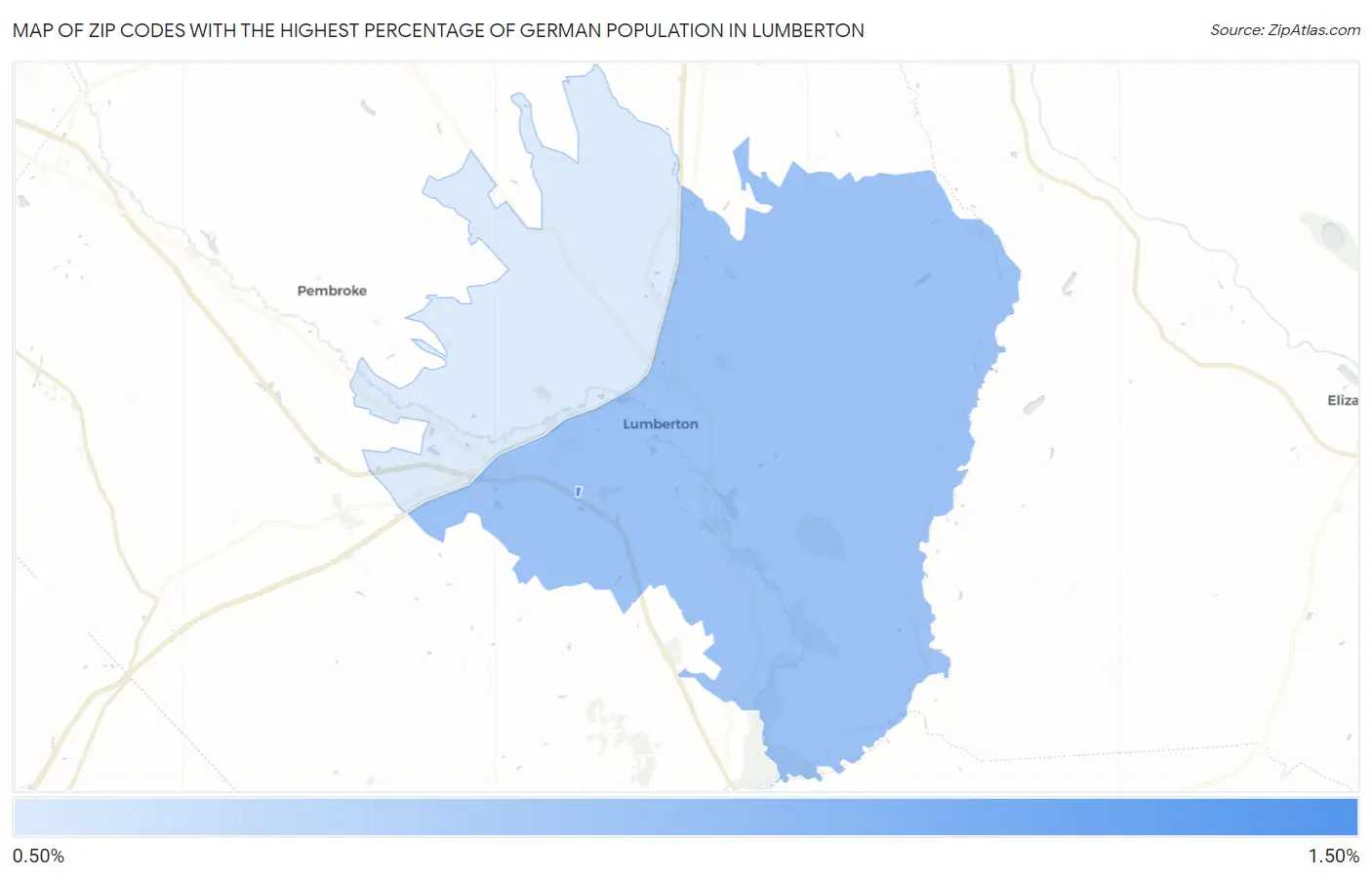 Zip Codes with the Highest Percentage of German Population in Lumberton Map