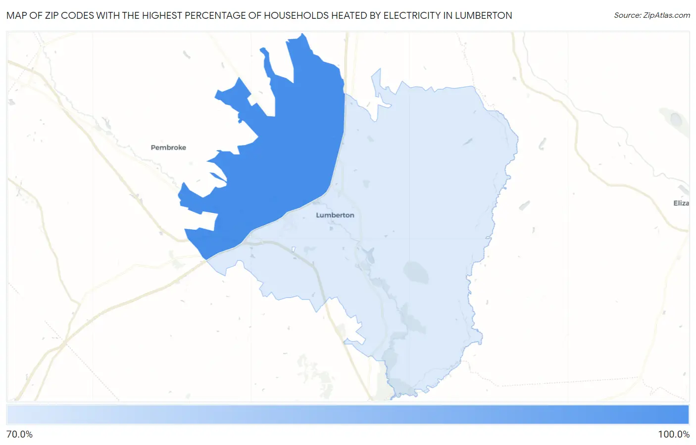 Zip Codes with the Highest Percentage of Households Heated by Electricity in Lumberton Map