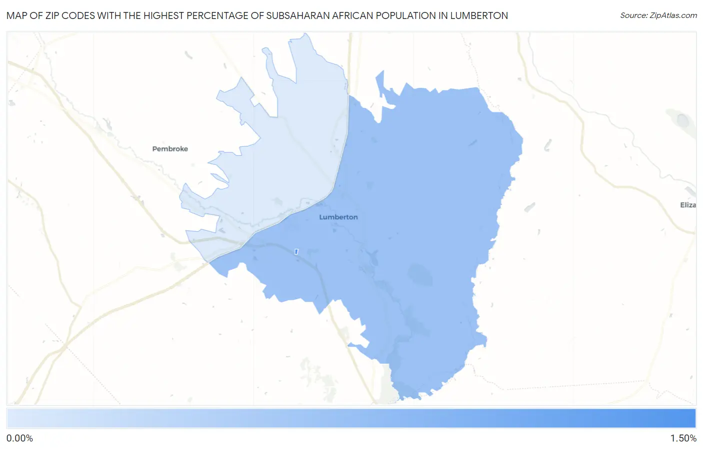 Zip Codes with the Highest Percentage of Subsaharan African Population in Lumberton Map