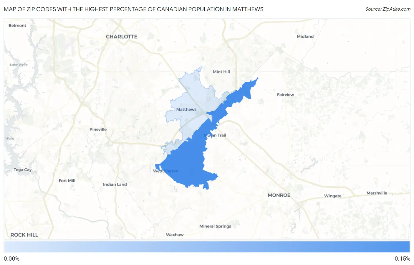 Zip Codes with the Highest Percentage of Canadian Population in Matthews Map