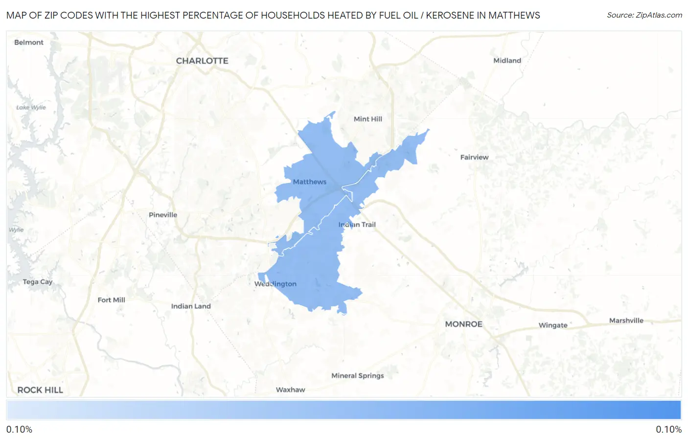 Zip Codes with the Highest Percentage of Households Heated by Fuel Oil / Kerosene in Matthews Map