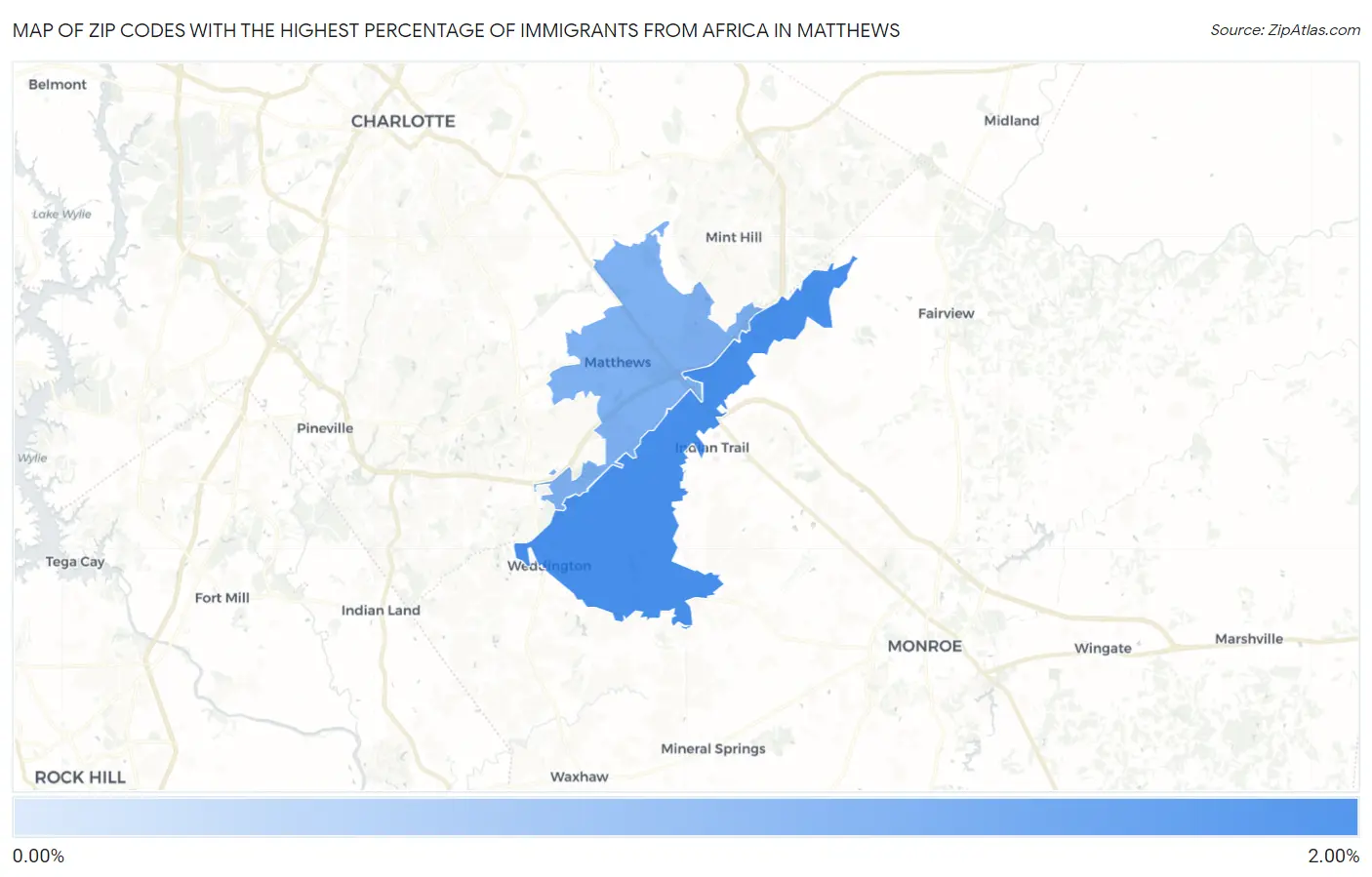 Zip Codes with the Highest Percentage of Immigrants from Africa in Matthews Map