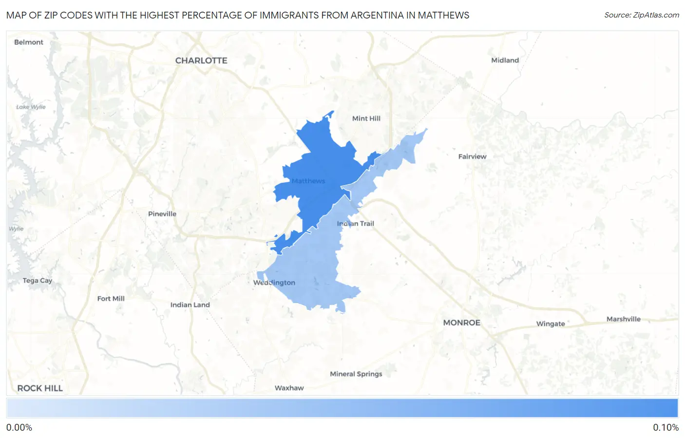 Zip Codes with the Highest Percentage of Immigrants from Argentina in Matthews Map