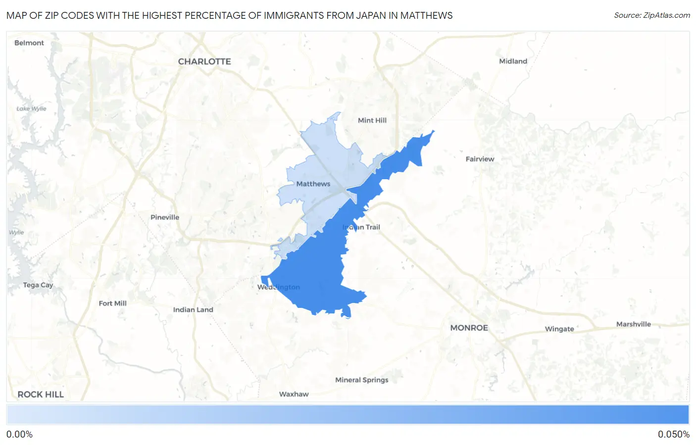 Zip Codes with the Highest Percentage of Immigrants from Japan in Matthews Map