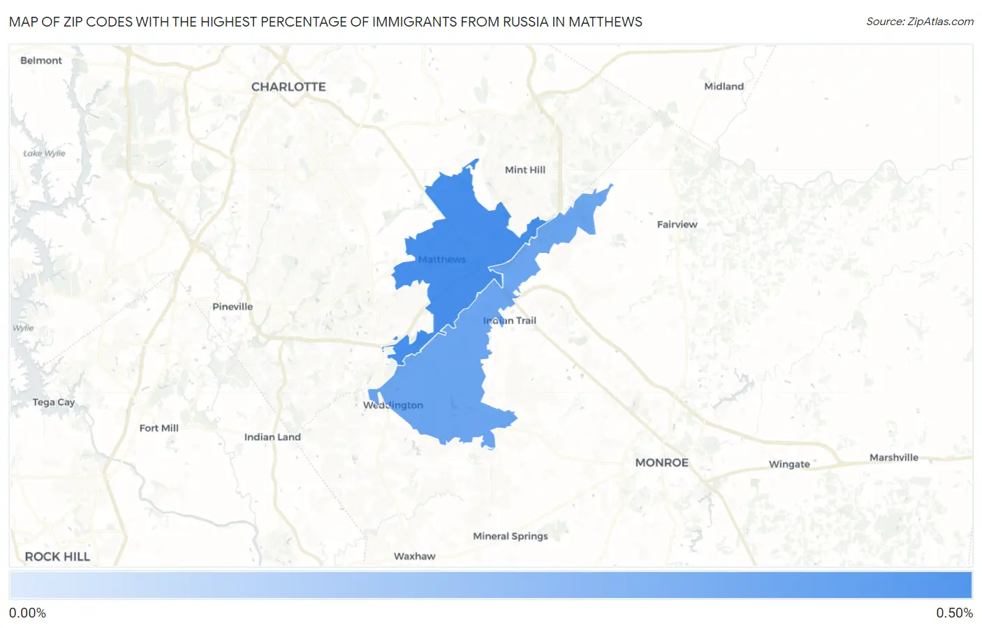 Zip Codes with the Highest Percentage of Immigrants from Russia in Matthews Map
