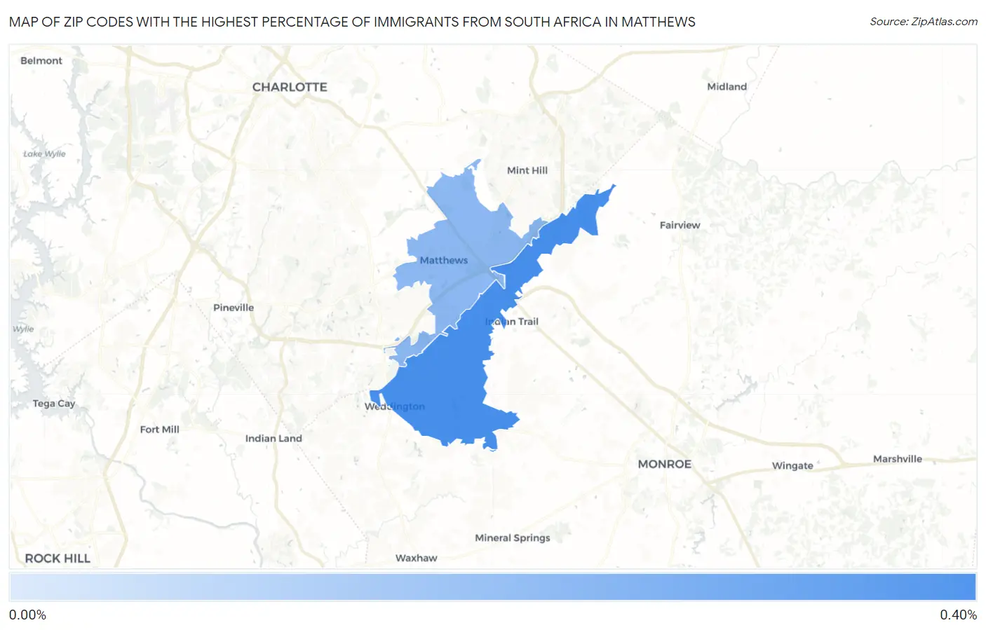 Zip Codes with the Highest Percentage of Immigrants from South Africa in Matthews Map