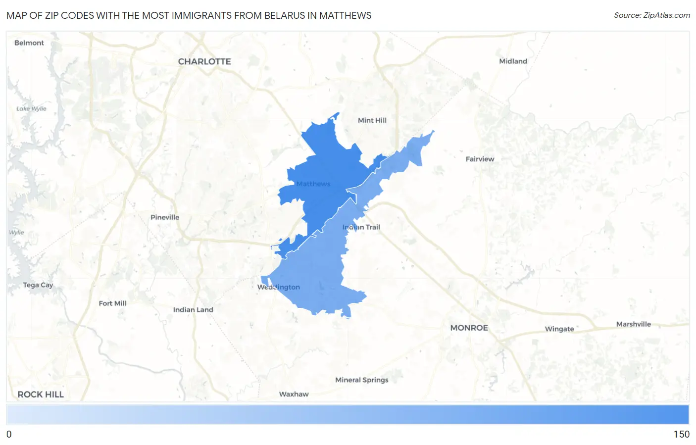 Zip Codes with the Most Immigrants from Belarus in Matthews Map