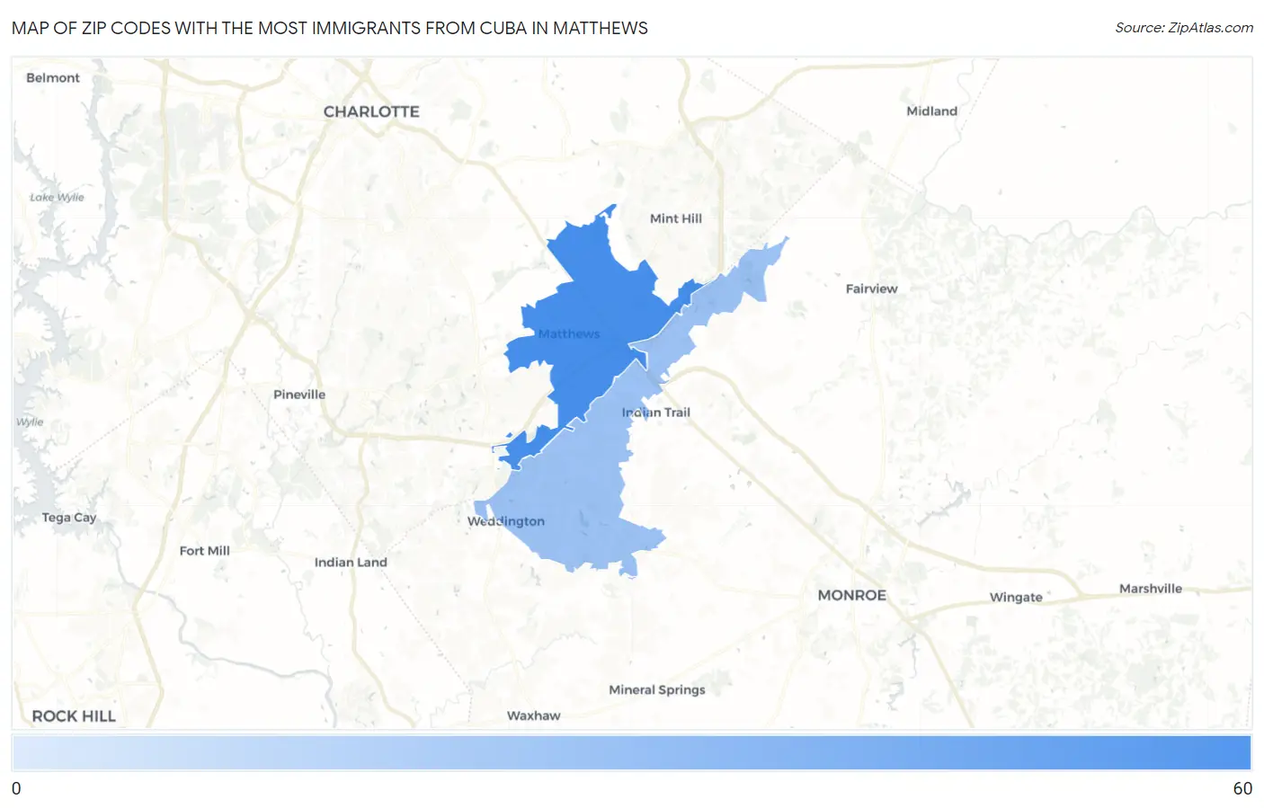 Zip Codes with the Most Immigrants from Cuba in Matthews Map