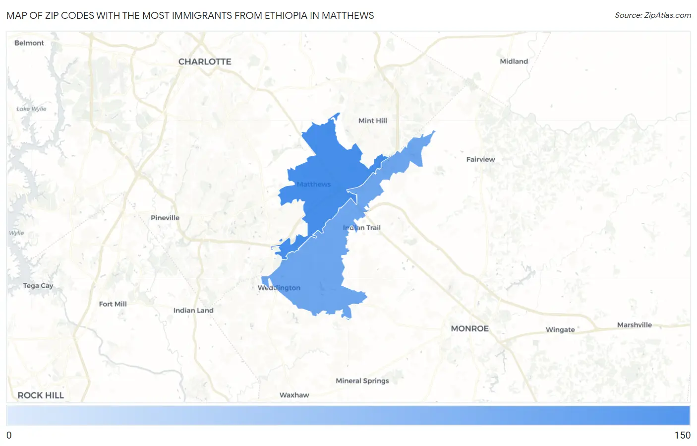 Zip Codes with the Most Immigrants from Ethiopia in Matthews Map