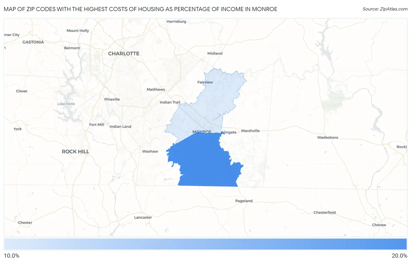 Zip Codes with the Highest Costs of Housing as Percentage of Income in Monroe Map