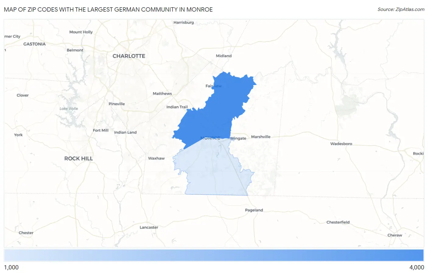 Zip Codes with the Largest German Community in Monroe Map