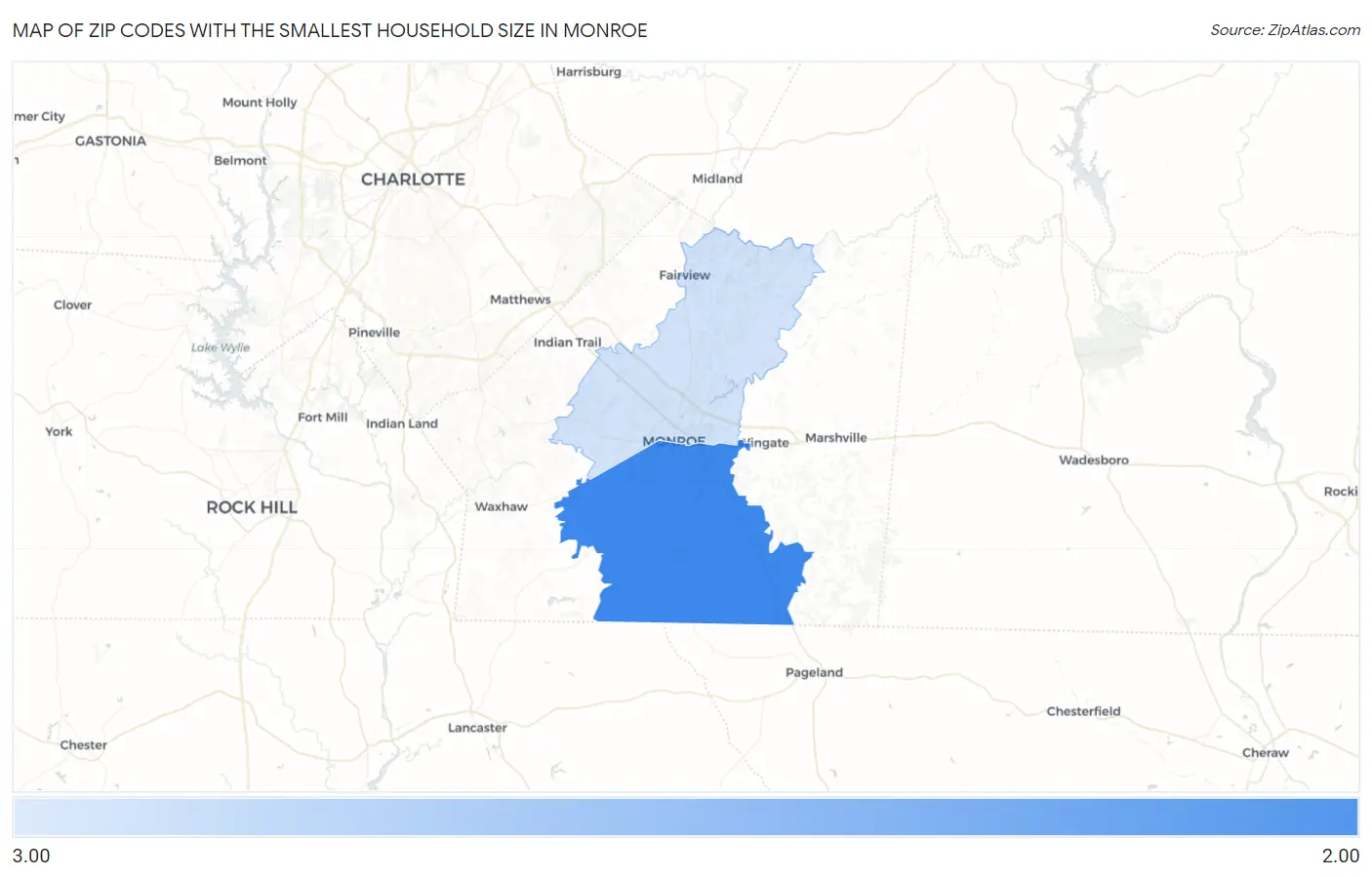 Zip Codes with the Smallest Household Size in Monroe Map