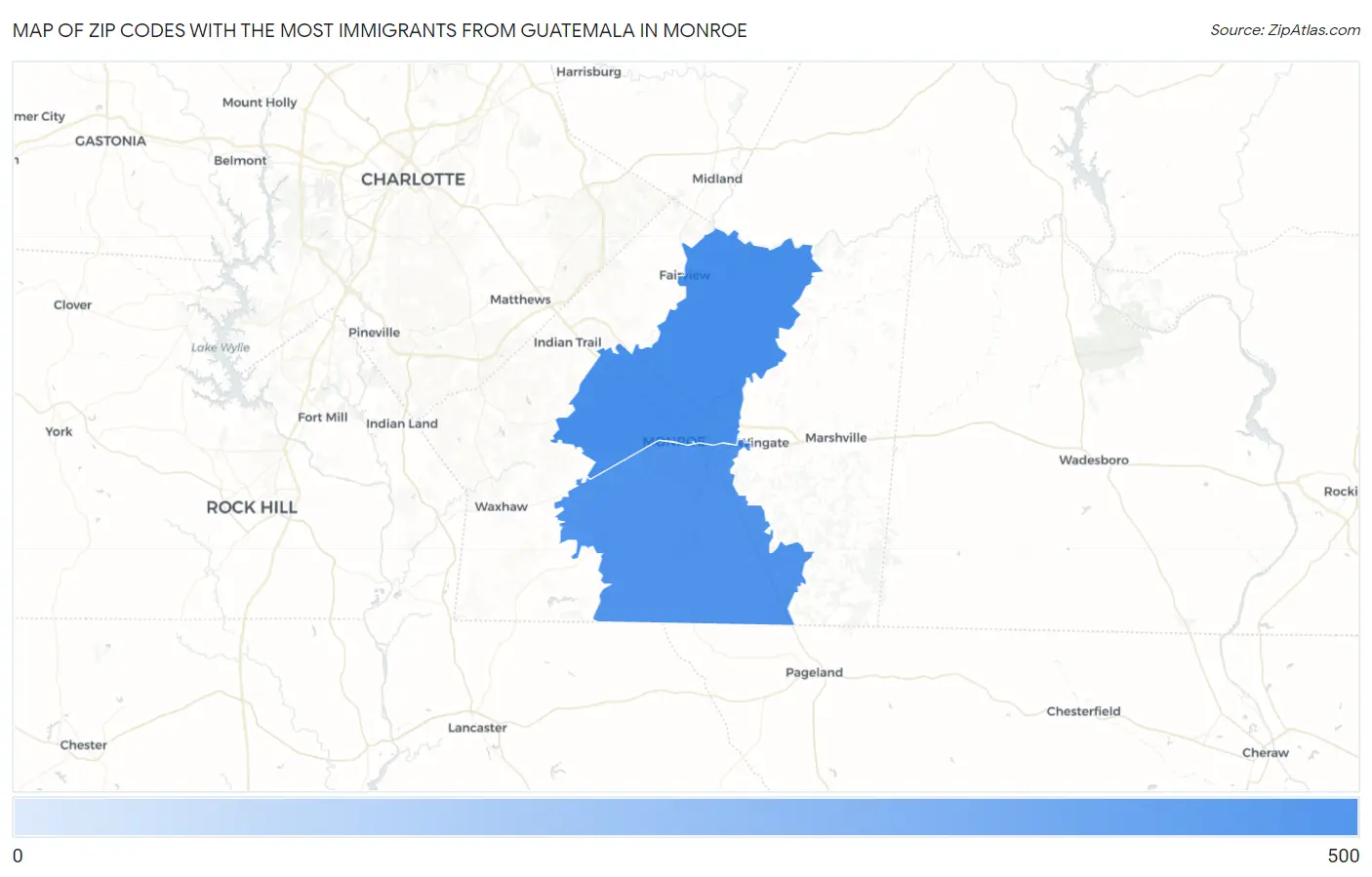 Zip Codes with the Most Immigrants from Guatemala in Monroe Map