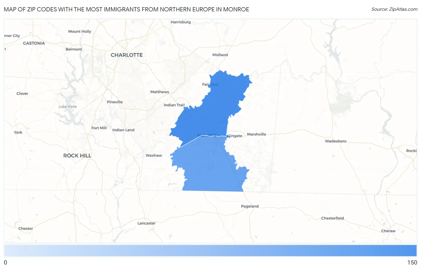 Zip Codes with the Most Immigrants from Northern Europe in Monroe Map
