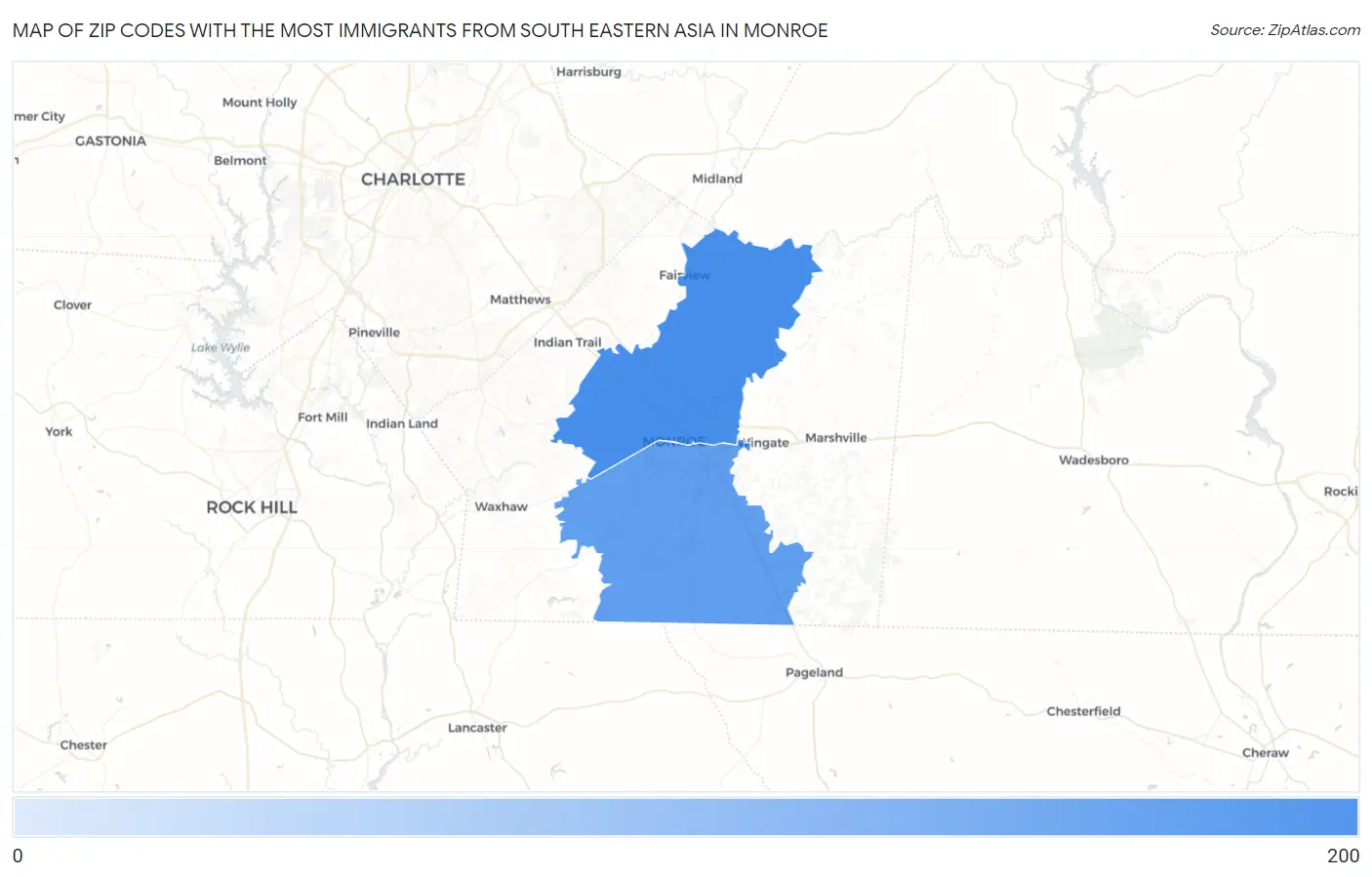 Zip Codes with the Most Immigrants from South Eastern Asia in Monroe Map