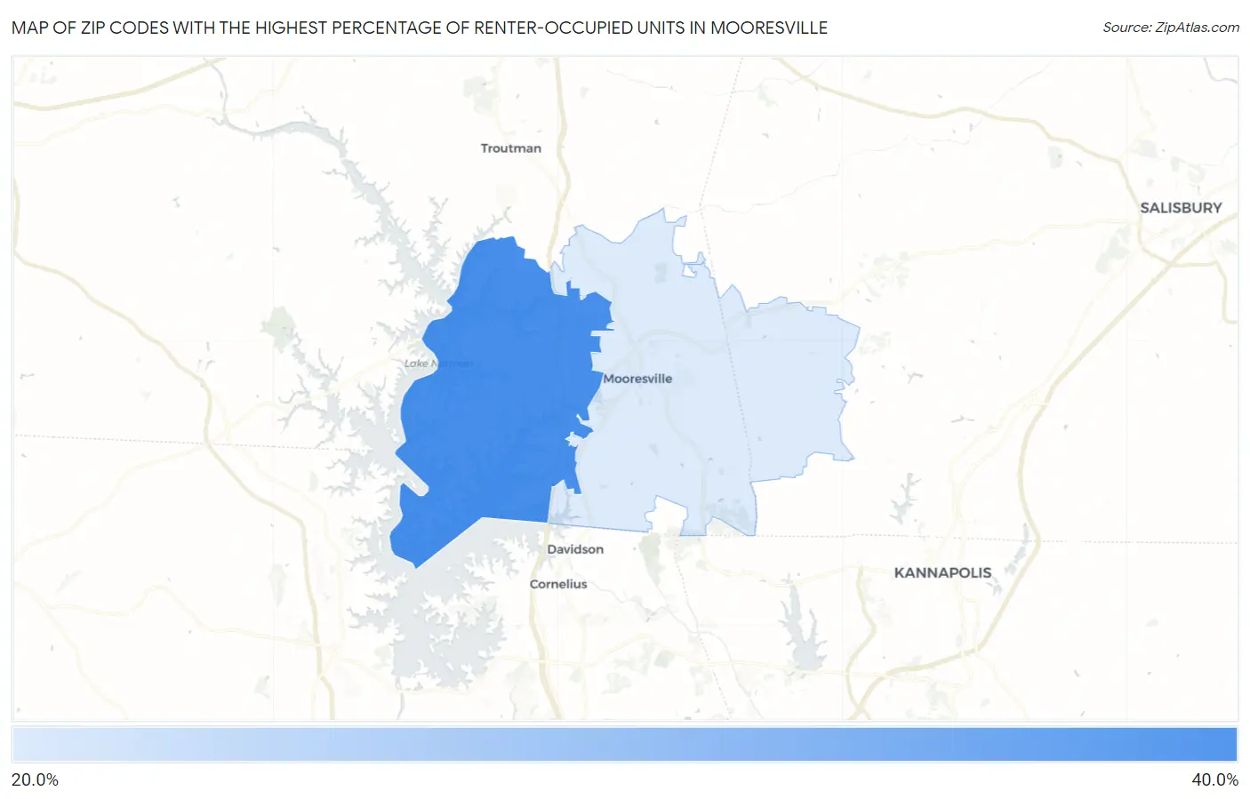 Zip Codes with the Highest Percentage of Renter-Occupied Units in Mooresville Map