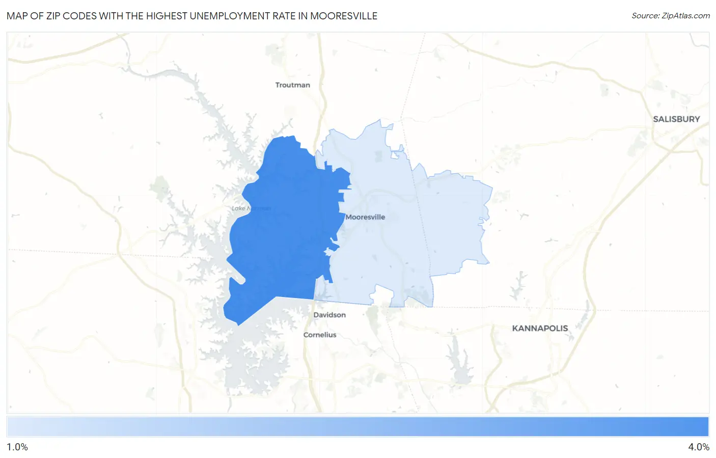 Zip Codes with the Highest Unemployment Rate in Mooresville Map