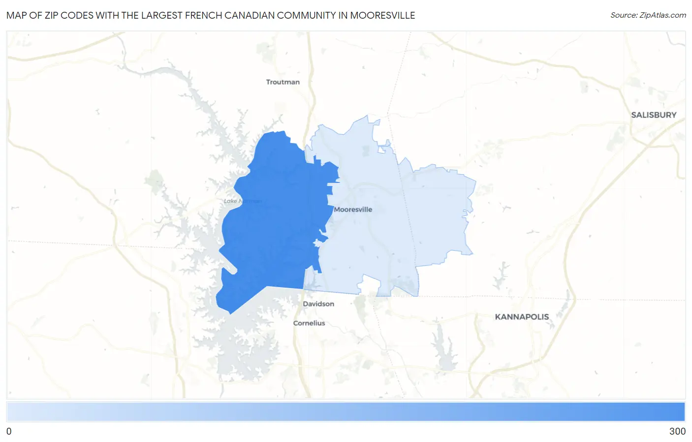 Zip Codes with the Largest French Canadian Community in Mooresville Map