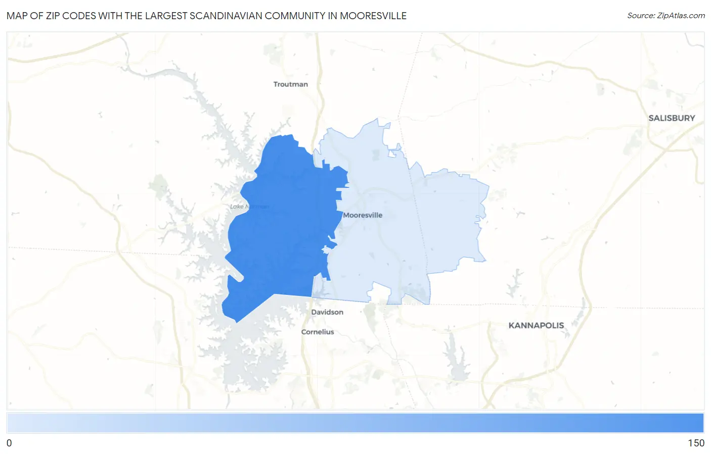 Zip Codes with the Largest Scandinavian Community in Mooresville Map