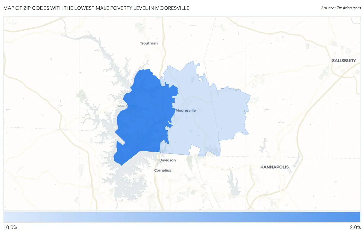 Zip Codes with the Lowest Male Poverty Level in Mooresville Map