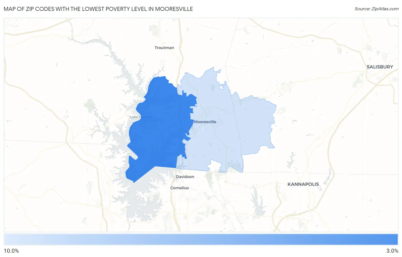 Zip Codes with the Lowest Poverty Level in Mooresville Map